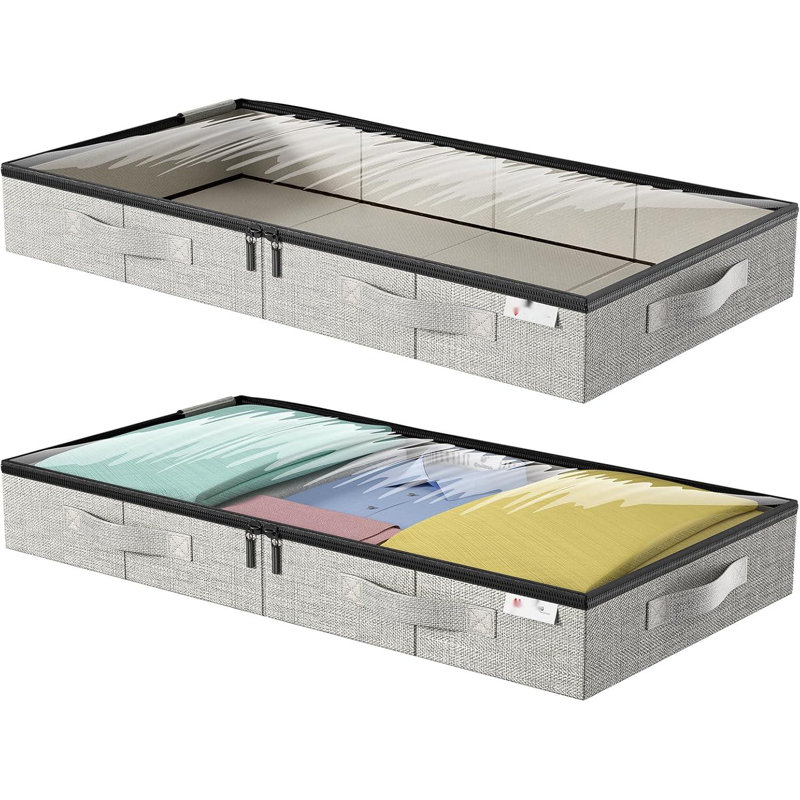 Under Bed Storage Containers Underbed Storage 4.5 Inches Low Profile with Sturdy Sidewalls Bottom for Clothes Blanket Pillows and Shoes Storage